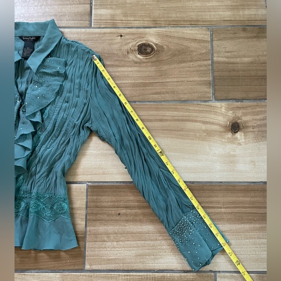 Vintage Y2K Top Sunny Tylor PS Turquoise Ruffle Flare Sleeve Fairy - Picture 6 of 9